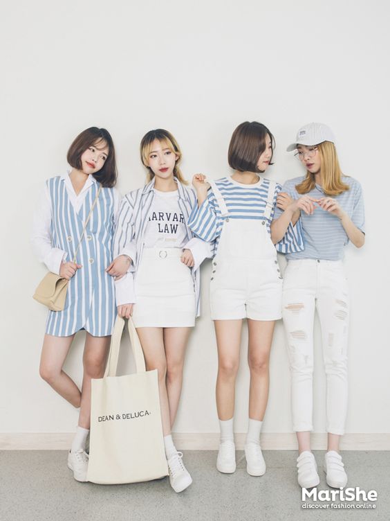 藍白穿搭　優雅 